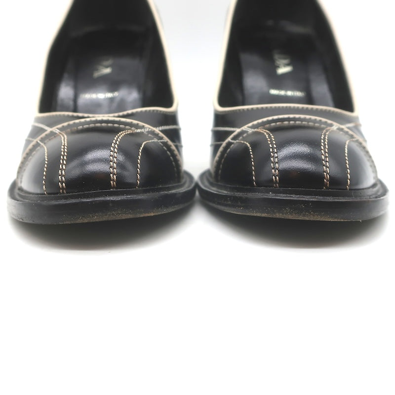 Vintage Prada Top-Stitched Pumps Black Spazzolato Leather Size 38