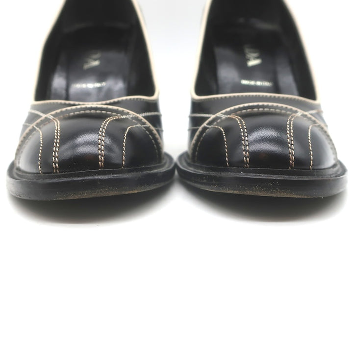 Vintage Prada Top-Stitched Pumps Black Spazzolato Leather Size 38