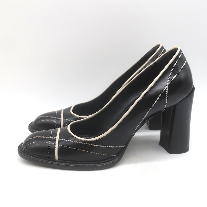 Vintage Prada Top-Stitched Pumps Black Spazzolato Leather Size 38
