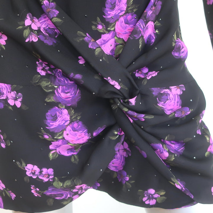 Magda Butrym Pesaro Rhinestone-Embellished Dress Black Floral Print Silk Size 38