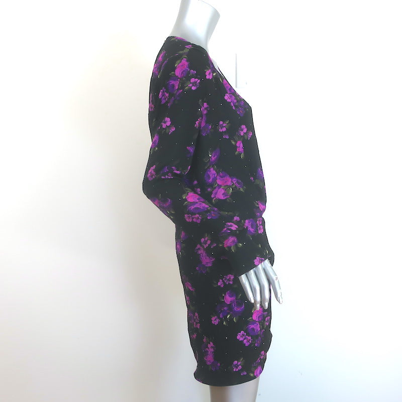 Magda Butrym Pesaro Rhinestone-Embellished Dress Black Floral Print Silk Size 38