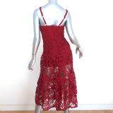 Marchesa Notte 3D Guipure Lace Sleeveless Midi Dress Red Size 0