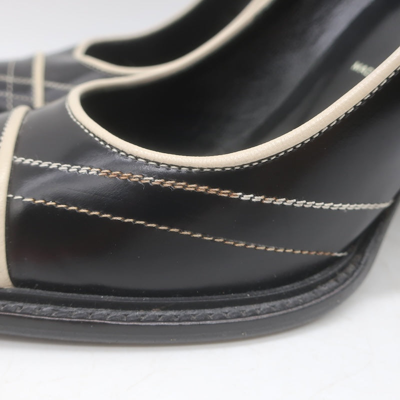 Vintage Prada Top-Stitched Pumps Black Spazzolato Leather Size 38