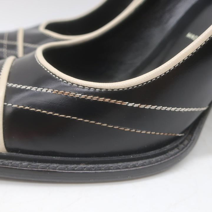 Vintage Prada Top-Stitched Pumps Black Spazzolato Leather Size 38