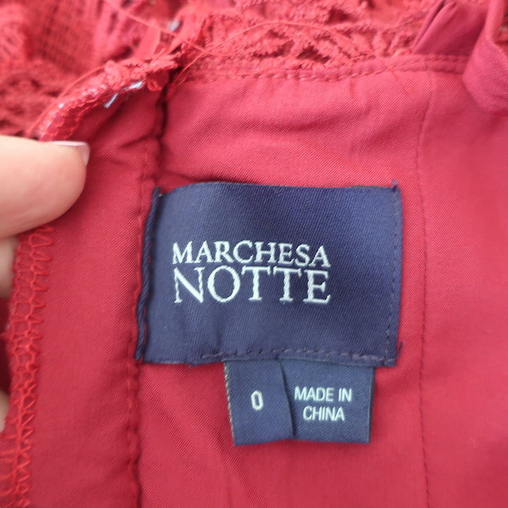 Marchesa Notte 3D Guipure Lace Sleeveless Midi Dress Red Size 0