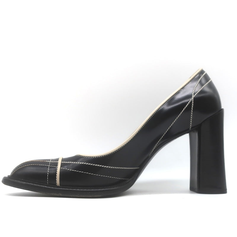 Vintage Prada Top-Stitched Pumps Black Spazzolato Leather Size 38
