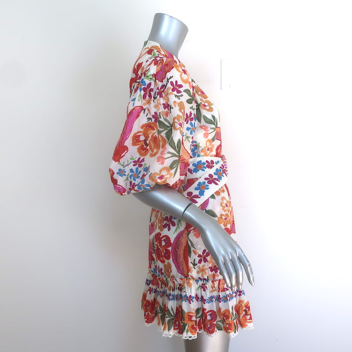 FARM Rio Spring Bananas Belted Mini Dress White/Multi Floral Print Size Small