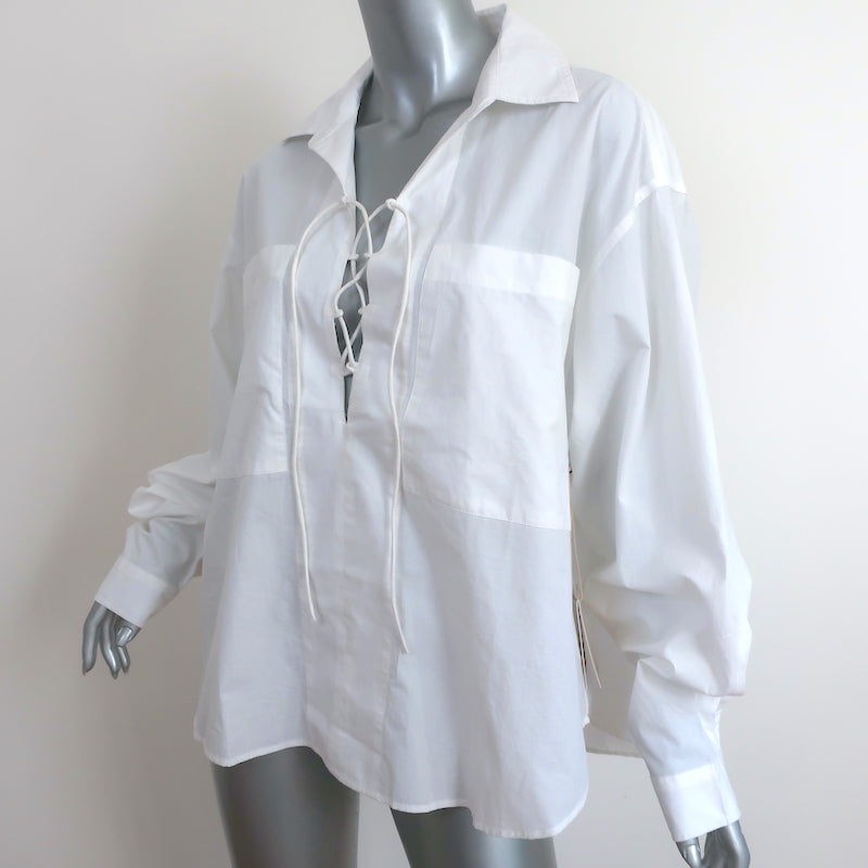 MOTHER The Roomie Lace-Up Shirt White Cotton Size Small Long Sleeve Top NEW