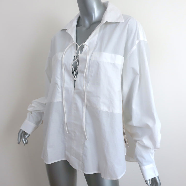 MOTHER The Roomie Lace-Up Shirt White Cotton Size Small Long Sleeve Top NEW