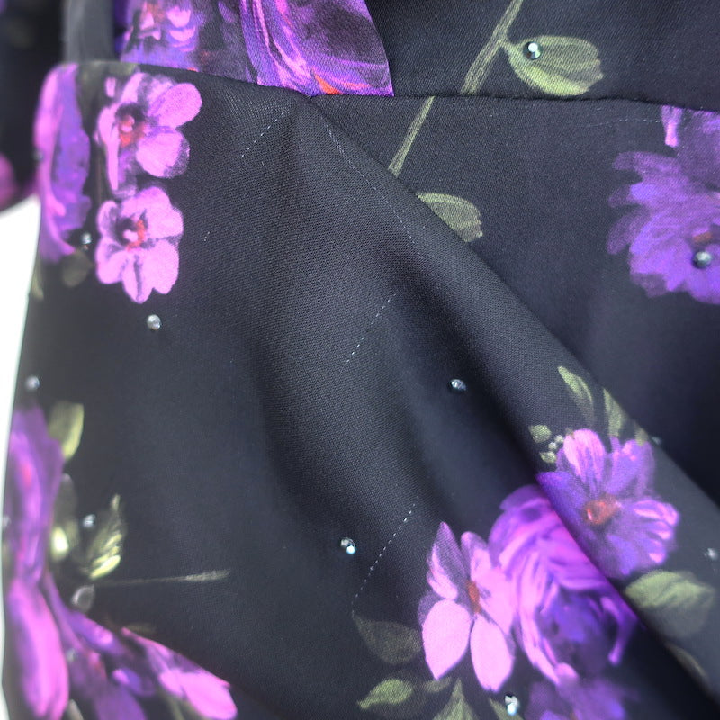 Magda Butrym Pesaro Rhinestone-Embellished Dress Black Floral Print Silk Size 38