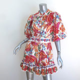 FARM Rio Spring Bananas Belted Mini Dress White/Multi Floral Print Size Small