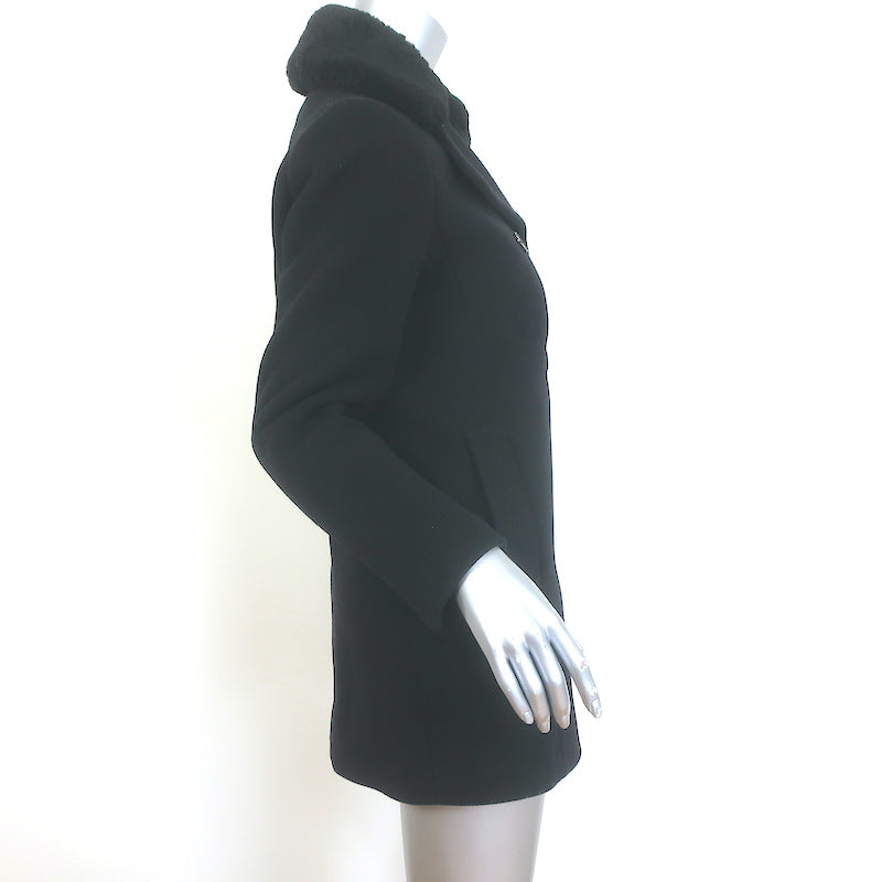 Sandro Shearling-Collar Pea Coat Black Wool Size 38 Double Breasted Jacket