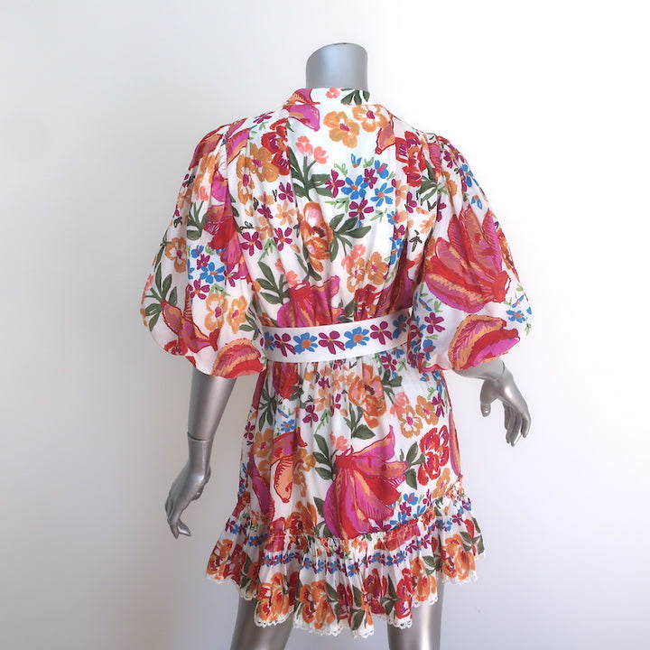 FARM Rio Spring Bananas Belted Mini Dress White/Multi Floral Print Size Small