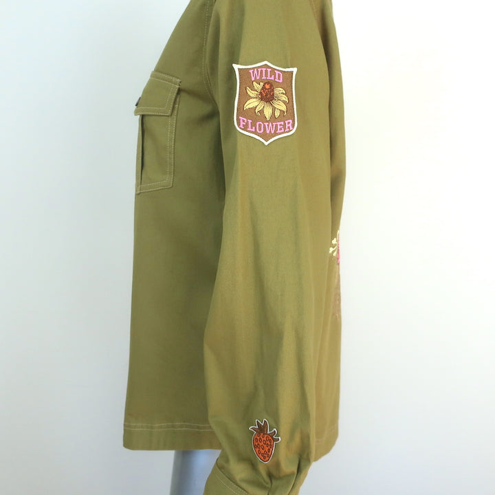 Spell Foxglove Embroidered Shirt Olive Cotton Size Small Long Sleeve Top NEW