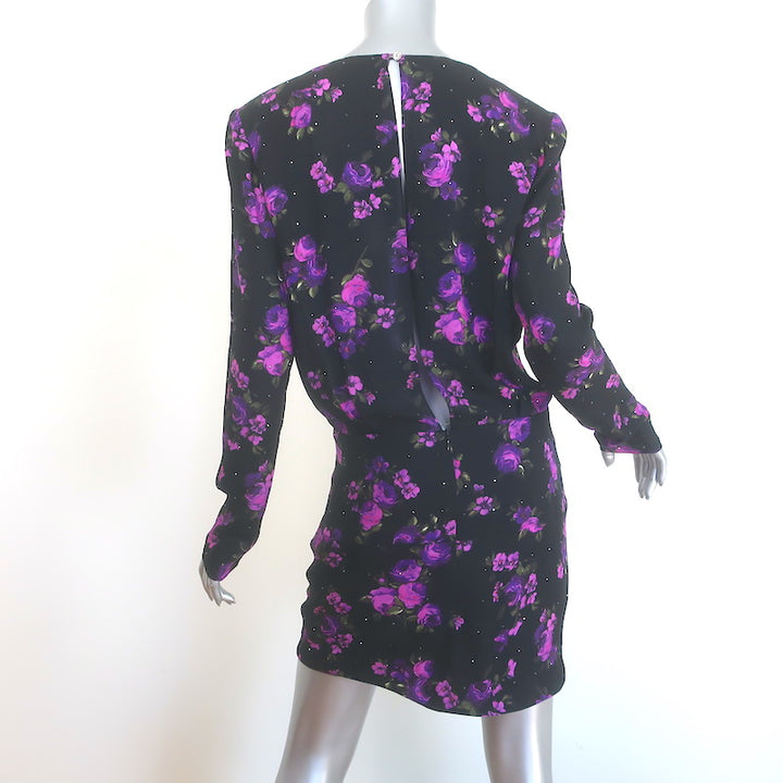 Magda Butrym Pesaro Rhinestone-Embellished Dress Black Floral Print Silk Size 38