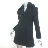 Sandro Shearling-Collar Pea Coat Black Wool Size 38 Double Breasted Jacket