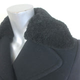 Sandro Shearling-Collar Pea Coat Black Wool Size 38 Double Breasted Jacket