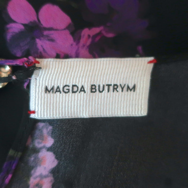 Magda Butrym Pesaro Rhinestone-Embellished Dress Black Floral Print Silk Size 38