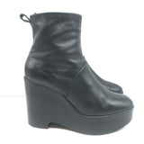 Robert Clergerie Bisouto Platform Wedge Ankle Boots Black Leather Size 38.5