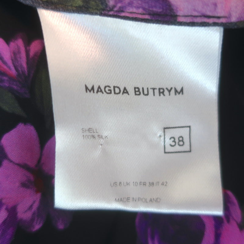 Magda Butrym Pesaro Rhinestone-Embellished Dress Black Floral Print Silk Size 38
