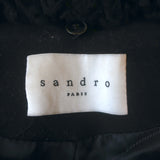 Sandro Shearling-Collar Pea Coat Black Wool Size 38 Double Breasted Jacket