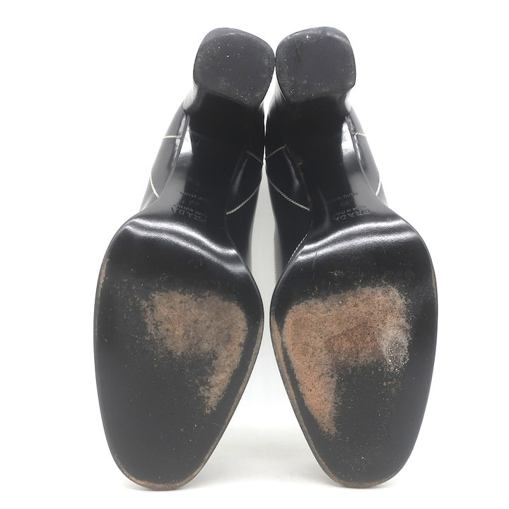Vintage Prada Top-Stitched Pumps Black Spazzolato Leather Size 38