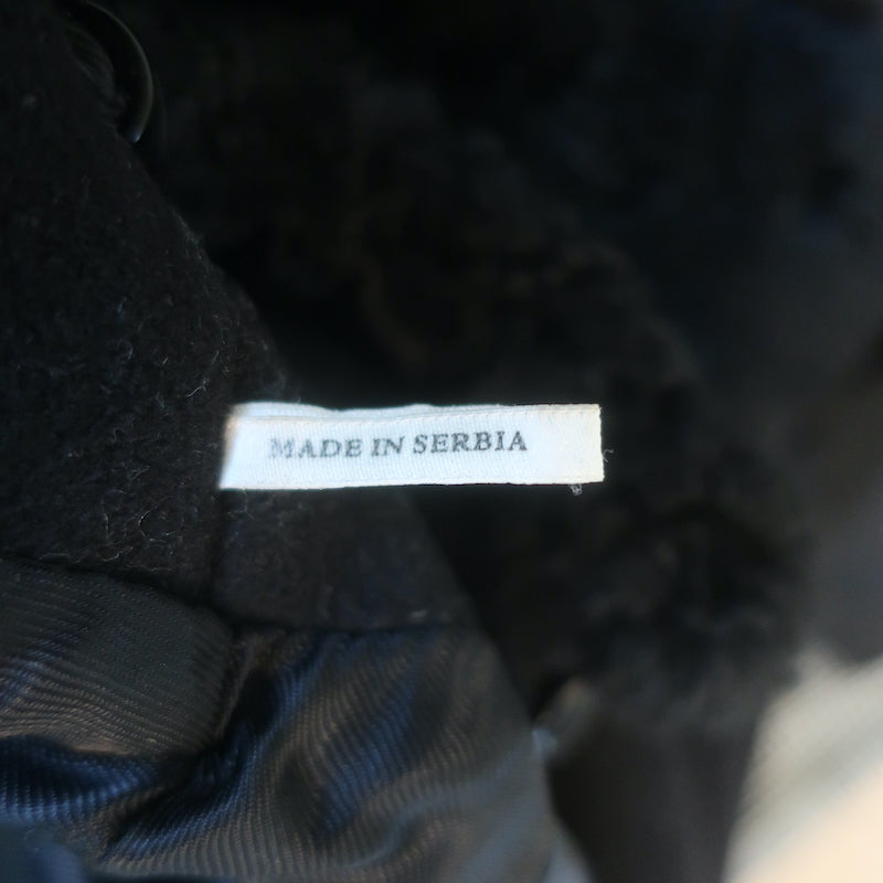 Sandro Shearling-Collar Pea Coat Black Wool Size 38 Double Breasted Jacket
