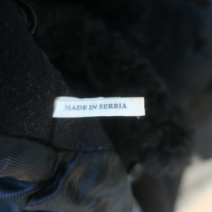 Sandro Shearling-Collar Pea Coat Black Wool Size 38 Double Breasted Jacket