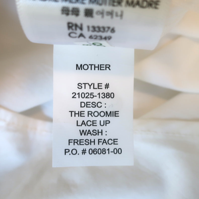 MOTHER The Roomie Lace-Up Shirt White Cotton Size Small Long Sleeve Top NEW