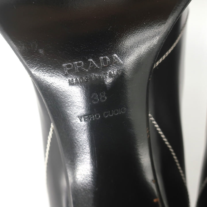 Vintage Prada Top-Stitched Pumps Black Spazzolato Leather Size 38