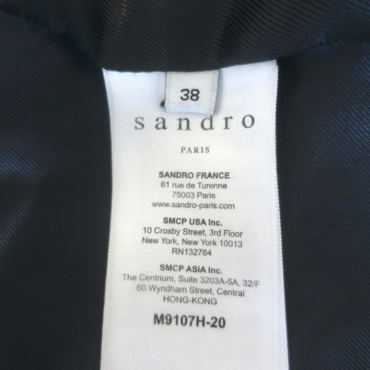 Sandro Shearling-Collar Pea Coat Black Wool Size 38 Double Breasted Jacket