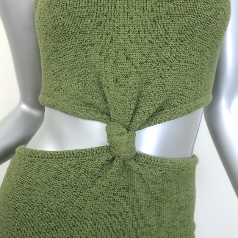 Cult Gaia Cameron Knotted Cutout Knit Midi Dress Olive Size Small