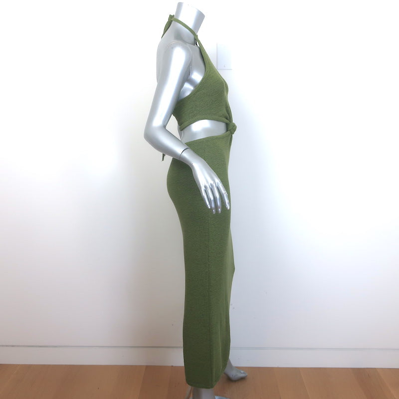 Cult Gaia Cameron Knotted Cutout Knit Midi Dress Olive Size Small
