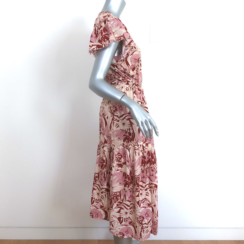 Trovata Birds of Paradis Kristi Midi Dress Canela Palm Print Size Small NEW