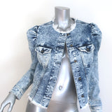 Retrofete Dean Puff Sleeve Denim Jacket Blue Acid Wash Size Large
