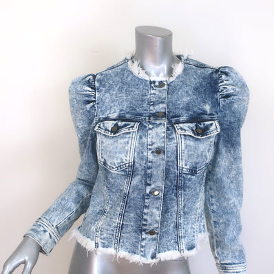 Retrofete Dean Puff Sleeve Denim Jacket Blue Acid Wash Size Large