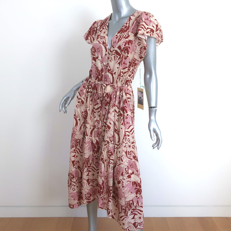 Trovata Birds of Paradis Kristi Midi Dress Canela Palm Print Size Small NEW