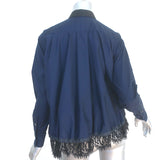 Sacai Drawstring Hem Shirt Navy Lace-Trim Cotton Size 1 Long Sleeve Top