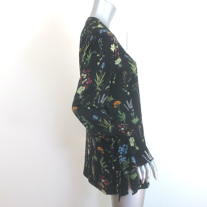 Altuzarra Floral Print Bell Sleeve Button-Up Blouse Black Silk Size 40