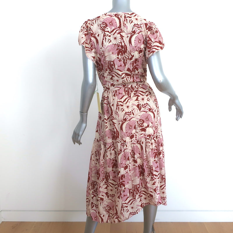 Trovata Birds of Paradis Kristi Midi Dress Canela Palm Print Size Small NEW