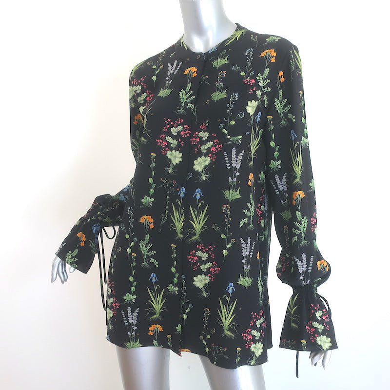Altuzarra Floral Print Bell Sleeve Button-Up Blouse Black Silk Size 40