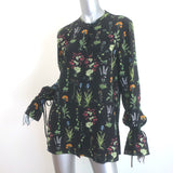 Altuzarra Floral Print Bell Sleeve Button-Up Blouse Black Silk Size 40