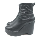 Robert Clergerie Bisouto Platform Wedge Ankle Boots Black Leather Size 38.5
