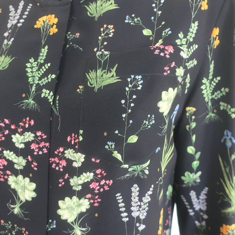 Altuzarra Floral Print Bell Sleeve Button-Up Blouse Black Silk Size 40