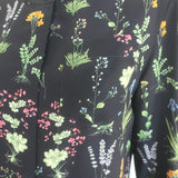 Altuzarra Floral Print Bell Sleeve Button-Up Blouse Black Silk Size 40
