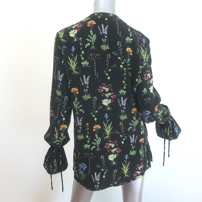 Altuzarra Floral Print Bell Sleeve Button-Up Blouse Black Silk Size 40