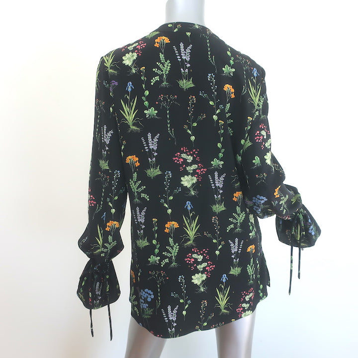 Altuzarra Floral Print Bell Sleeve Button-Up Blouse Black Silk Size 40