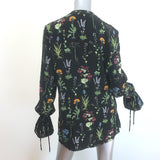 Altuzarra Floral Print Bell Sleeve Button-Up Blouse Black Silk Size 40