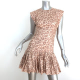 Zimmermann Kirra Belted Flounce Mini Dress Beige Leopard Print Linen Size 0
