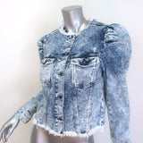 Retrofete Dean Puff Sleeve Denim Jacket Blue Acid Wash Size Large